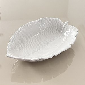 PRATO DE CERÂMICA BANANA LEAF BRANCO 30CM