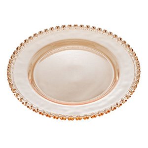PRATO RASO DE CRISTAL CORAÇÃO ÂMBAR METALIZADO 28cm