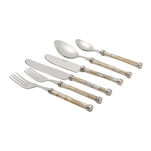CONJUNTO 6 TALHERES AÇO INOX COM CABO MADREPÉROLA CLARA
