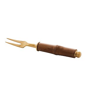 CONJUNTO 4 GARFOS PARA PETISCOS AÇO INOX COM CABO BAMBU DOURADO
