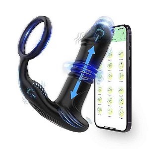 Vibrador de próstata recarregável vai e vem com App controle remoto e anel peniano