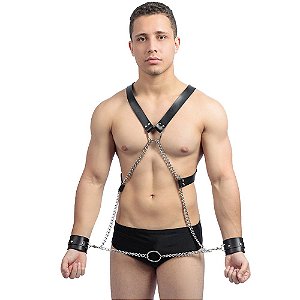 Harness masculino com algemas e anel peniano