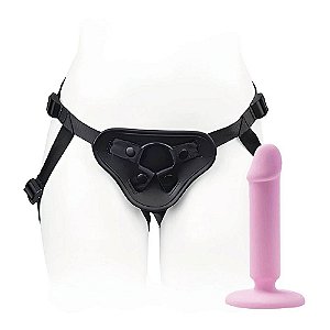 Cinta ajustável Strap On com prótese rosa 14x2,9cm