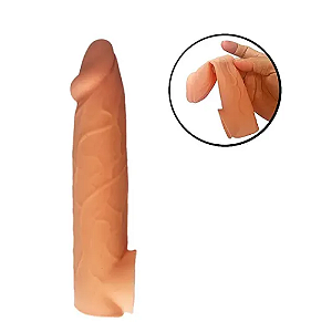 Capa Peniana com Anel de Escroto Bege de Silicone 20,3x3,5cm - Lançamento