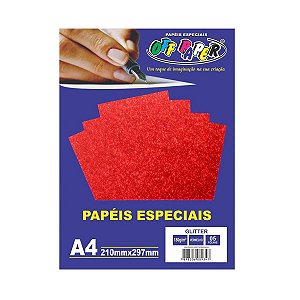 Papel Glitter 180g A4 - pacote com 5 folhas - Vermelho