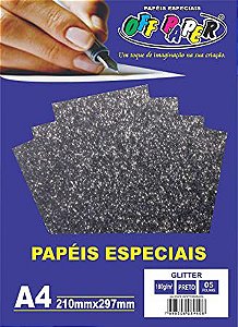 Papel Glitter 180g A4 Preto - pacote com 5 folhas