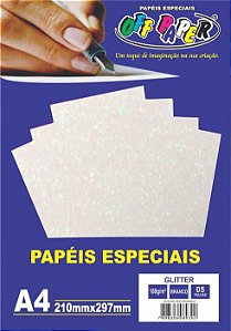 Papel Glitter 180g A4 Branco - pacote com 5 folhas