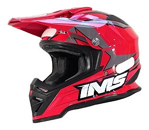 CAPACETE MOTOCROSS TRILHA IMS ARMY VERMELHO E CINZA TAM 54