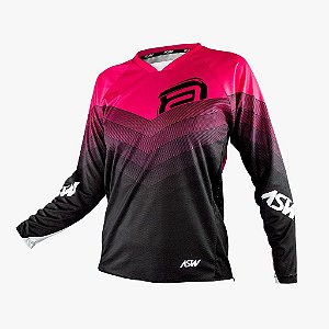 CAMISA MOTOCROSS ASW IMAGE POLY FEMININA PRETO ROSA TAM P