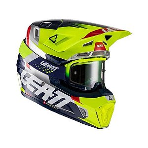 CAPACETE MOTOCROSS LEATT MOTO 7.5 COM OCULOS LIMA AZUL TAM 58