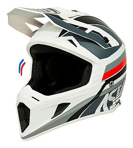 CAPACETE MOTOCROSS ASW CORE TORN 22 BRANCO CINZA VERMELHO 58