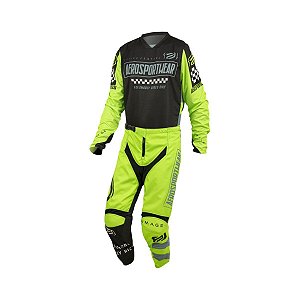 CONJUNTO MOTOCROSS ASW IMAGE KNIGHT PRETO AMARELO FLUO 32/PP