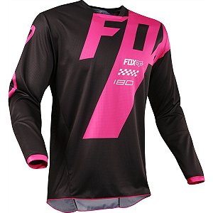 CAMISA MOTOCROSS FOX 180 MASTAR JERSEY PRETA ROSA TAM G