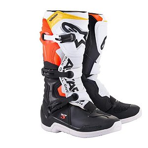 BOTA ALPINESTARS TECH 3 BRANCO VERMELHO FLUOR AMARELO TAM 11 (42/43)