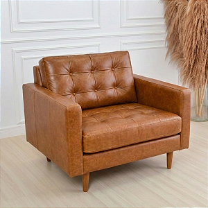 Poltrona Living Wood Couro Legítimo Envelhecido