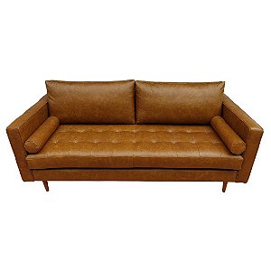 Sofá New York 3 Lugares de Couro Legítimo Caramelo Envelhecido