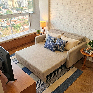 Sofá Cama Maison Linho Bege Impermeabilizado 1,60