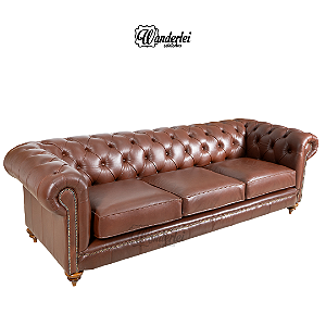 Sofá Chesterfield Couro Legítimo Café 3 Lugares 2,40 Larg.