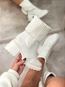 Bota Feminina Meia Sofy Off-white