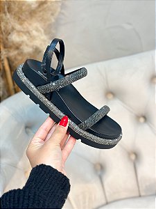 Papete Feminina Lara Preta strass ônix