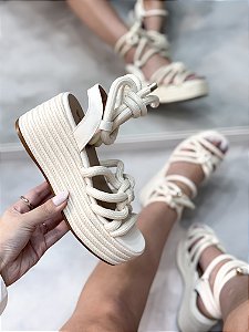PRÉ VENDA - Sandália Feminina Anabela Isabella Off-white