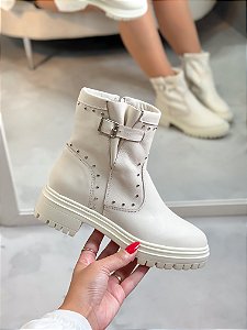 Coturno Feminino Jeni Off-white Couro Legítimo