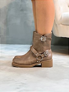 Coturno Feminino Biker Emili Marrom Destroyed