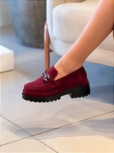 Mocassim Feminino Zoe Cherry Camurça