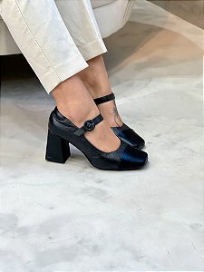 Sapato Boneca Tais Preto em Couro Legítimo