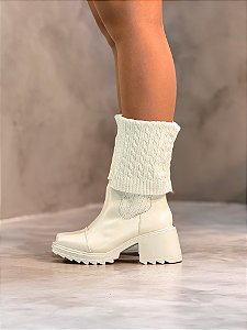 Bota Feminina Paloma Off-white em meia 2 em 1