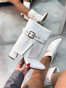 Bota Feminina Capa Milena Branca Fivela