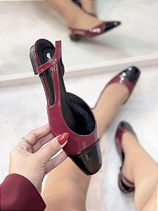 Slingback Feminina Sarah Cherry/Preto Sem salto