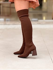 Bota Feminina Over Agatha Marrom Em meia