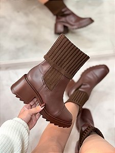 Bota Feminina Sofy Meia Marrom