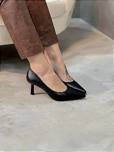 Scarpin Feminino Margot Preto em Couro Legítimo