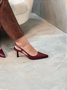 Slingback Feminino Megan vinho em Couro Legítimo