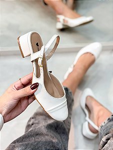 Slingback Feminino Sofia Off-White/Verniz