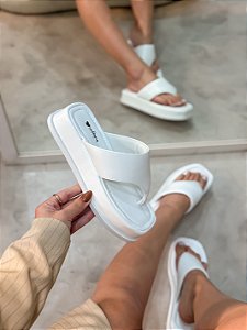 Flatform Feminina Angra Branco em Couro