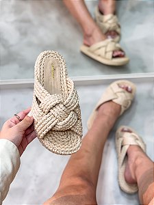 PRÉ VENDA - Flatform feminina Jade Bege em corda