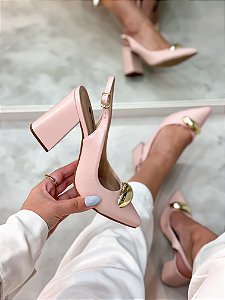 Slingback feminino Alice Rosa Bebê em Couro