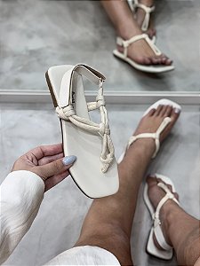 Rasteira Feminina em Cordas Ana Off-white