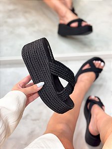 Tamanco Feminino Érica em corda Preto