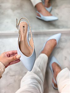 Slingback Feminino Isadora Azul bebê em Couro