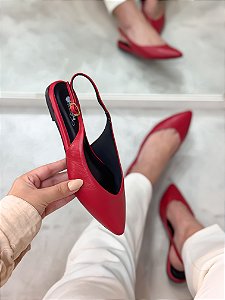 Slingback Feminino Isadora Vermelho em Couro
