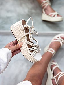 Anabela Feminina Paola em Cordas Off-White