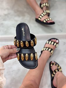 Birken Feminina Meire Preta em Couro