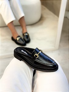 PRÉ VENDA - Mule Feminino Gabi Preto em Couro legítimo