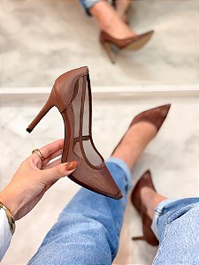 Scarpin Feminino Valéria em Tela Marrom