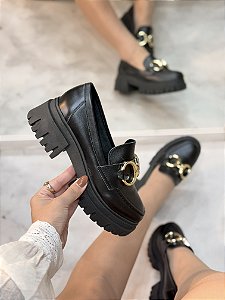 PRÉ VENDA - Mocassim Feminino Gal Preto em Couro legítimo