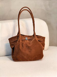Bolsa Feminina Charlote Marrom em Couro Camurça